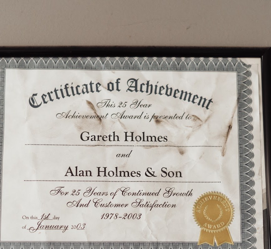 Certificate of Achievement: 25 years of continued growth and customer satisfaction, 1978–2003