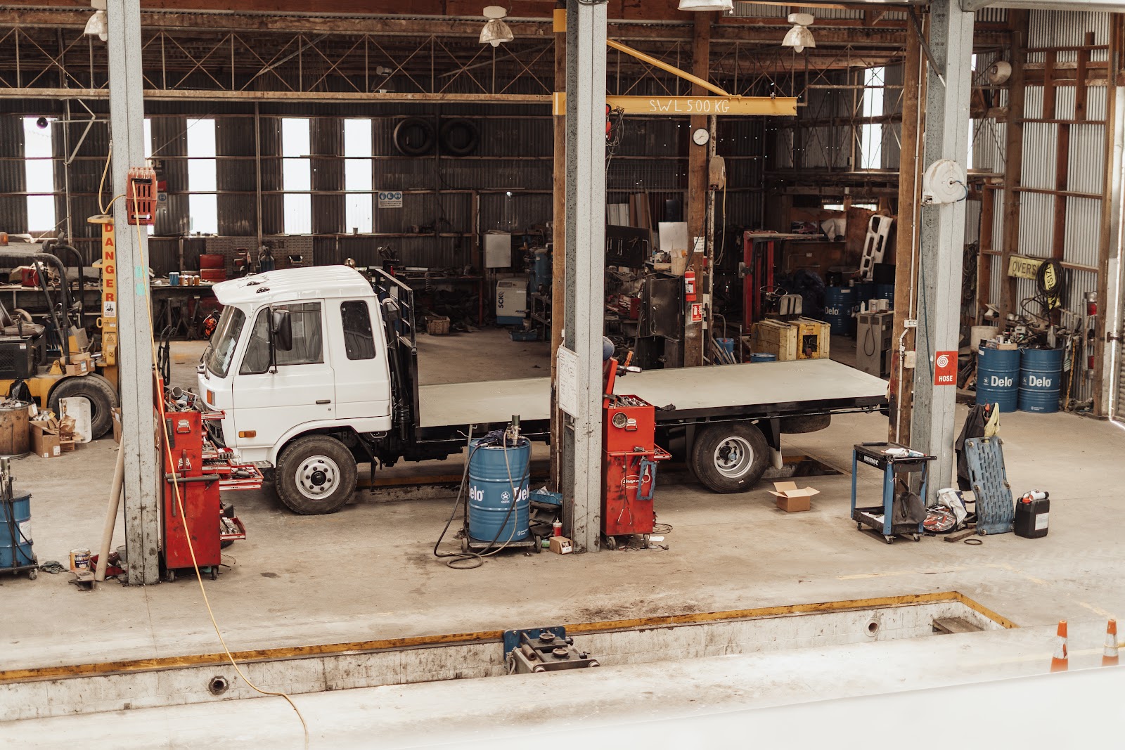 The four-pit drive-through workshop at Matamau